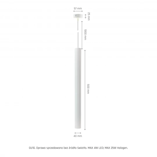 CHLOE SLIM MR11 ZWIESZANA BAZA 250V IP20 40x500+1m kabel BIAŁY regulowany kąt świecenia SLIP005053