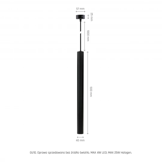 CHLOE SLIM MR11 ZWIESZANA BAZA 250V IP20 40x500+1m kabel CZARNY regulowany kąt świecenia SLIP005054