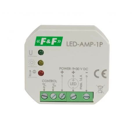 Wzmacniacz sygnału zasilającego do oświetlenia LED 12/24 V DC do puszki podtynkowej LED-AMP-1P