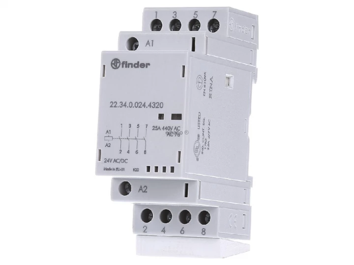 Stycznik modułowy 4Z 25A 24V AC/DC, wskaźnik zadziałania + LED, 35mm 22.34.0.024.4320