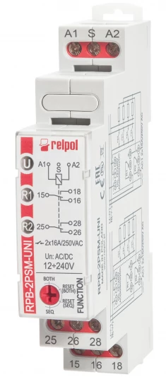 Przekaźnik bistabilny sekwencyjny z pamięcią 2P 16A 12...240 V AC/DC RPB-2PSM-UNI
