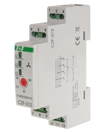 CZF-312 Przekaźnik zaniku i asymetrii faz 5A 1Z1R bez opóźnienia 0,2sek 40-55V