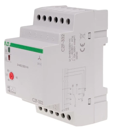 CZF-332 Przekaźnik zaniku i asymetrii faz z kontrolą styków stycznika 10A 1P 4sek 40-80V