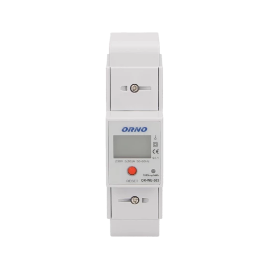 Wskaźnik zużycia energii elektrycznej 1-fazowy , 80A, MID, RS485, dodatkowy wskaźnik, wyjście impulsowe, przycisk RESET, 2 moduły, DIN TH-35mm OR-WE-5