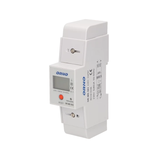 Wskaźnik zużycia energii elektrycznej 1-fazowy , 80A, MID, RS485, dodatkowy wskaźnik, wyjście impulsowe, przycisk RESET, 2 moduły, DIN TH-35mm OR-WE-5