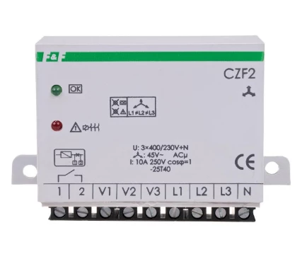 CZF-2 Przekaźnik zaniku i asymetrii faz z kontrolą styków stycznika 10A 1Z 4sek 45V