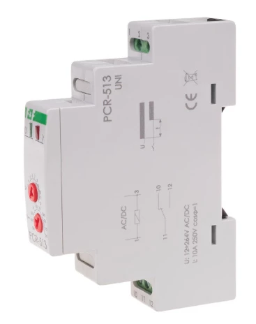 PCR-513 UNI Przekaźnik czasowy 1P 10A 0,1sek-576h 12-264V AC/DC opóźnione załączenie