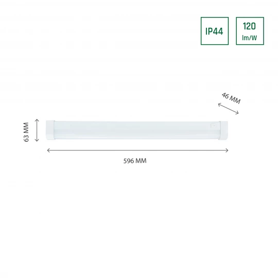 AQUATICA 15W NW 230V 150st IP44 596x46x63 WHITE round ends, switch SLI043016NW_PW