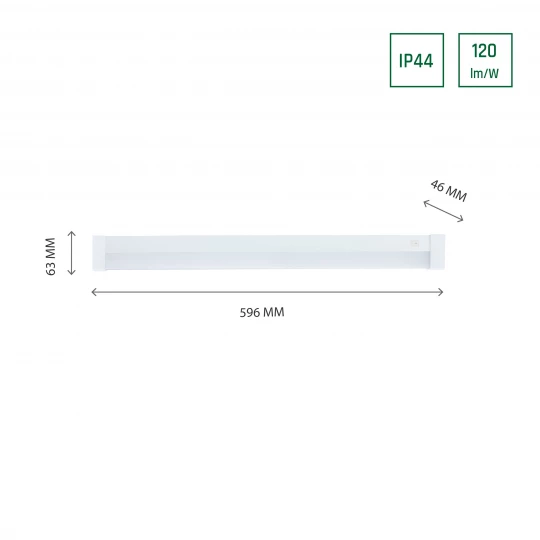 AQUATICA 15W NW 230V 150st IP44 596x46x63 WHITE square ends, switch SLI043017NW_PW