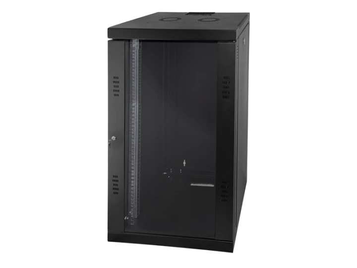 Szafa wisząca 20U, STRONG RACK, 600x600, czarna, drzwi szklane, jednoskrzydłowe, tył osłona pełna, osłony boczne zamykane na klucz, kolor czarny, FLAT