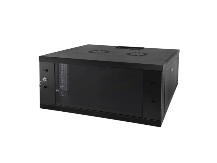 Szafa wisząca 9U, STRONG RACK, 600x450, czarna, drzwi szklane, jednoskrzydłowe, tył osłona pełna, osłony boczne zamykane na klucz, kolor czarny, FLAT 