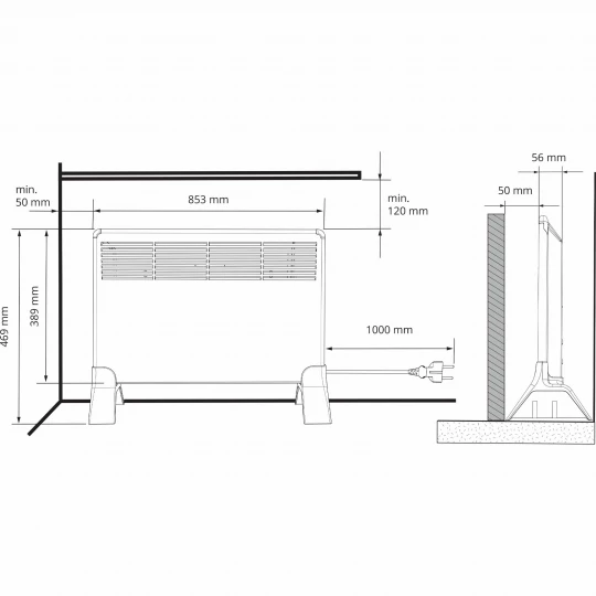 Grzejnik BETA 1000W 389x853mm z term. mech. wtyczką i nóżki bez wspor. mont. BETA10-MP