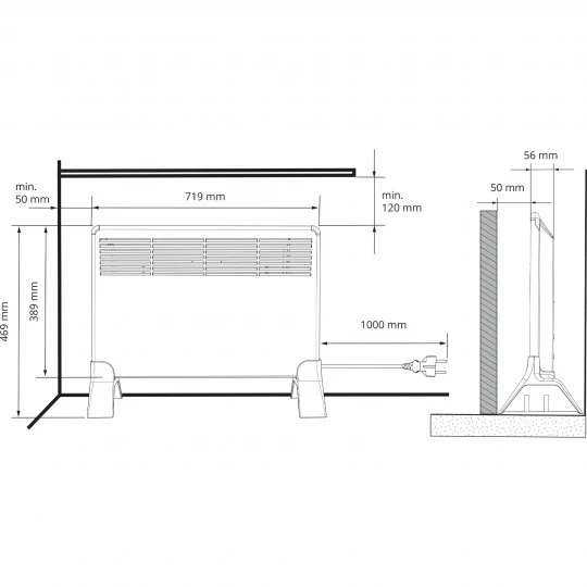 Grzejnik BETA 750W 389x719mm z term. mech. wtyczką i nóżki bez wspor. mont. BETA7-MP