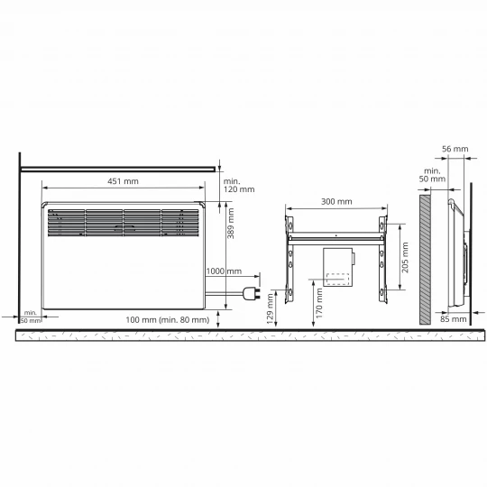 Grzejnik BETA 250W 39x45 z programatorem Bluetooth wtyczką i wspor. montażowym BETA2-BT-EP