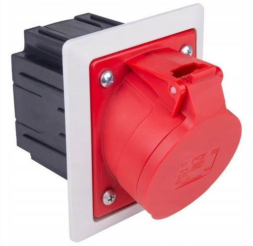 Gniazdo tablicowe z puszką 16A 5P 400V  /80x97/ czerwone IP44 TWIST 415-6pkr