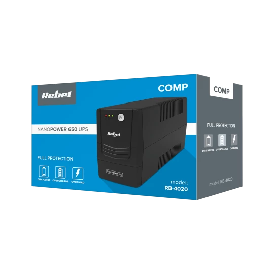 Zasilacz awaryjny komputerowy UPS REBEL model Nanopower 650 ( offline, 650VA / 360W , 230 V , 50Hz )