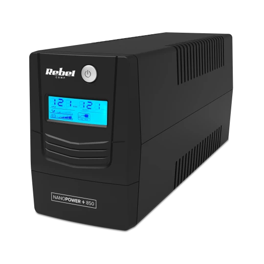Zasilacz awaryjny komputerowy UPS REBEL model Nanopower Plus 850 ( offline, 850VA / 480W , 230 V , 50Hz , LCD , USB , RJ45 )