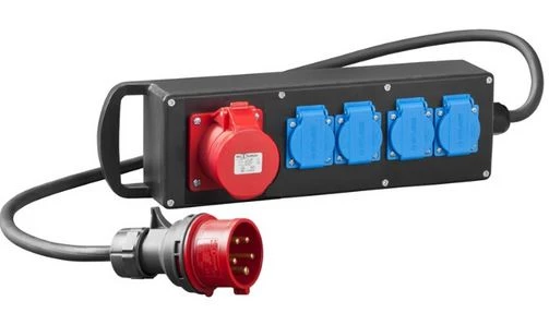 Rozgałęziacz przemysłowy siłowy RS-P gumowany 4x2P+Z 3P+N+Z 32A z przewodem i wtyką 5P/32A czarny 7002-10