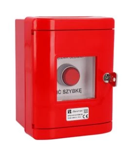 Przycisk kryty 2Z czerwony w obudowie OBC pierścień niklowany zmłoteczkiem SP22-KC-20/OBC/BM