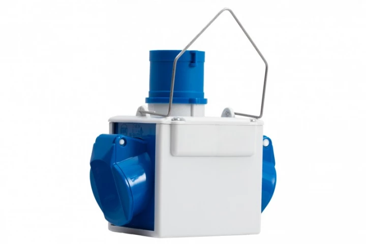 Adapter kempingowy wtyk 16A 3p przemysłowy, gniazdo 2x16A 3P przemysłowe IP44