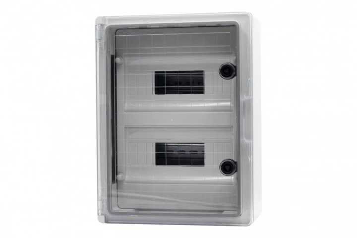 Szafa z tworzywa MP 250x350x150 mm IP65 drzwi przeźroczyste 2 rzędy 18 modułów