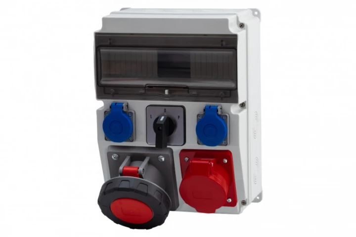 Rozdzielnica CAJA 12M - gniazda 32A 5p, 63A 5p, 2x230V, L/P(63A) /12 modułów/ IP44