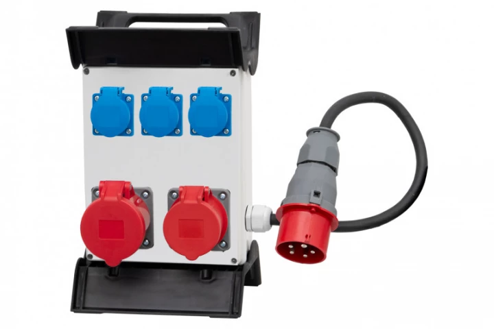 Rozdzielnica R-240 na stelażu plastikowym - gniazda 2x32A 5p, 3x230V, przewód OPD 5x4mm2-1,5m z wtyczką 32A 5p IP44