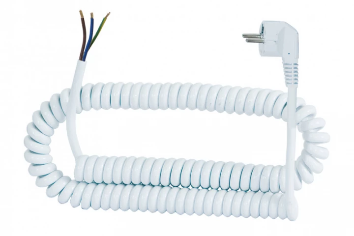 Przewód spiralny - wtyczka kątowa 05VVH8-F - 3x1mm2 - 10m - biały