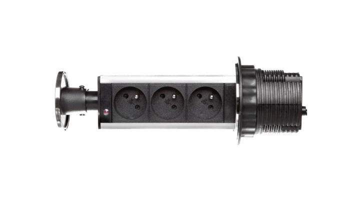 Gniazdo meblowe fi8cm, 3x250V AC wysuwane z blatu z przewodem 1,8m INOX OR-AE-1356