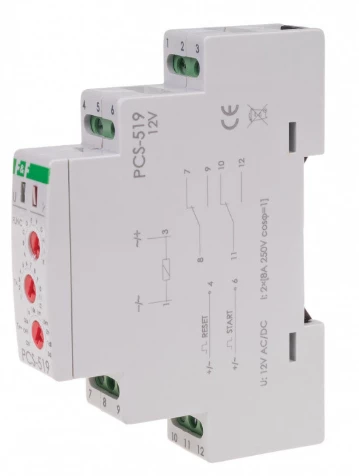 Przekaźnik czasowy 2P 8A 0,1sek-576h 12V AC/DC wielofunkcyjny PCS-519 12V