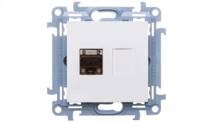 Simon 10 Gniazdo komputerowe pojedyncze RJ45 kat.6 ekranowane biały C61E.01/11