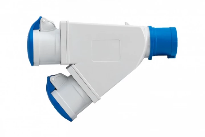 Adapter kempingowy wtyk 16A 3p przemysłowy, gniazdo 2x16A 3P przemysłowe IP44