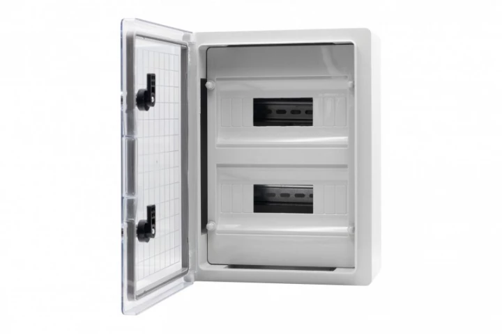 Szafa z tworzywa MP 250x350x150 mm IP65 drzwi przeźroczyste 2 rzędy 18 modułów