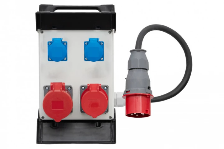 Rozdzielnica R-240 na stelażu plastikowym - gniazda 2x32A 5p, 2x230V, przewód OPD 5x4mm2-1,5m z wtyczką 32A 5p IP44