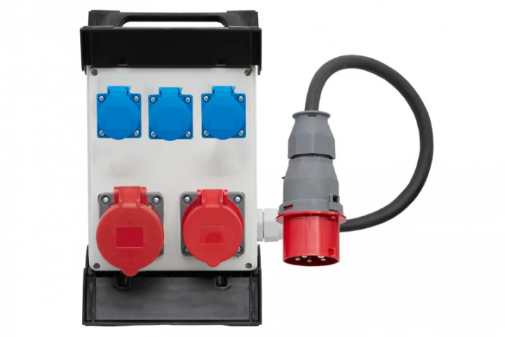 Rozdzielnica R-240 na stelażu plastikowym - gniazda 2x32A 5p, 3x230V, przewód OPD 5x4mm2-1,5m z wtyczką 32A 5p IP44