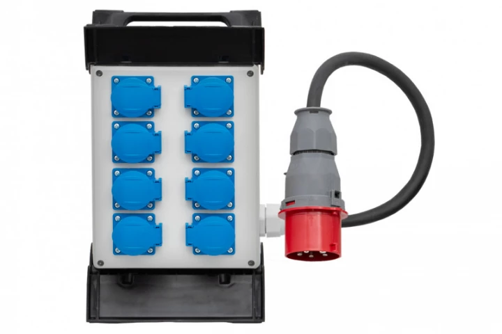 Rozdzielnica R-240 na stelażu plastikowym - gniazda 8x230V, przewód OW 5x2,5mm2-1,5m z wtyczką 16A 5p IP44