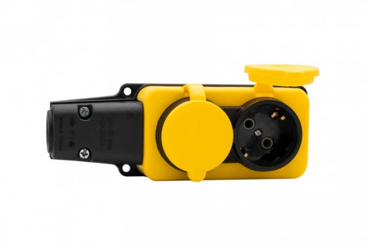 Listwa gumowa 2x230V 16A IP54 SCHUKO żółta