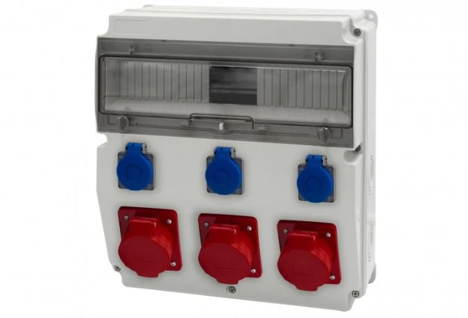 Rozdzielnica CAJA 15M - gniazda 2x16A 5p, 32A 5p, 3x230V /15 modułów/ IP44