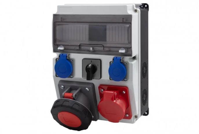 Rozdzielnica CAJA 12M BICOLOR - gniazda 16A 5p, 63A 5p, 2x230V, 0/1(63A) /12 modułów/ IP44