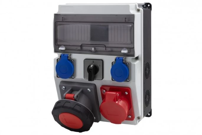 Rozdzielnica CAJA 12M BICOLOR - gniazda 32A 5p, 63A 5p, 2x230V, 0/1(63A) /12 modułów/ IP44
