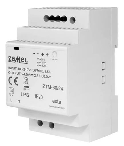 Zasilacz impulsowy montowany na szynie TH-35 (DIN) , 60W, 24V DC typ: ZTM-60/24 EXT10000284