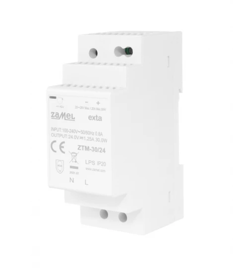 Zasilacz impulsowy montowany na szynie TH-35 (DIN) , 30W, 24V DC typ: ZTM-30/24 EXT10000282