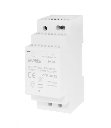Zasilacz impulsowy montowany na szynie TH-35 (DIN) , 30W, 12V DC typ: ZTM-30/12 EXT10000281