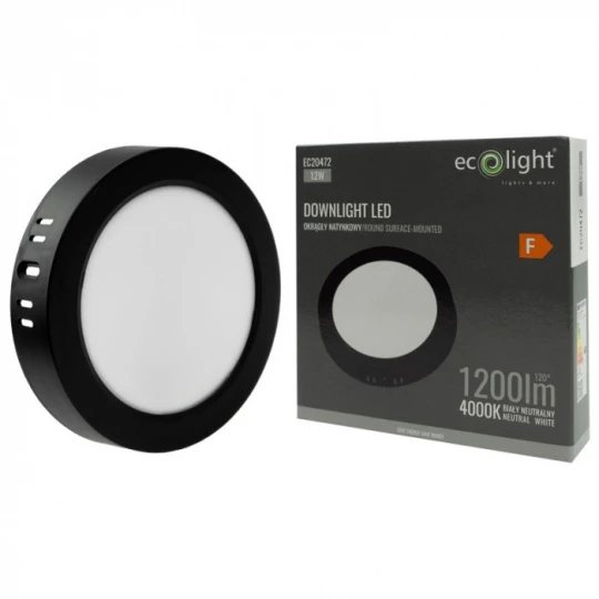 DOWNLIGHT N/T OKRĄG 12W 4000K CZARNY DL-1  EC20472