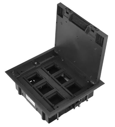 Puszka podłogowa na gniazda modułowe 6 x 45x45mm lub 12 x 22,5x45mm, pokrywa: materiał własny, czarna