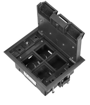 Puszka podłogowa na gniazda modułowe 4 x 45x45mm lub 8 x 22,5x45mm, pokrywa: plastik, czarna