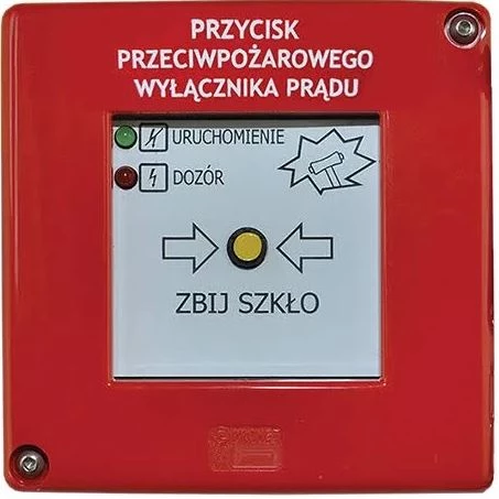 Przycisk p.poż natynkowy czerwony PPWP-A bez młoteczka 2xLED ziel./czerw. XY z certyfikatem CNBOP W0-PPWP-A D1/2K XY ZC