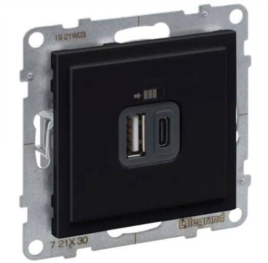 SUNO2 Gniazdo USB typ A +C 3A 5V czarne 721430
