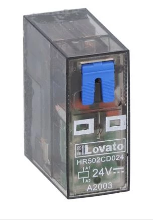Przekaźnik miniaturowy ze wskaźnikiem LED i przyciskiem mechanicznym, sterowanie 24VDC, 2C/O, 8A, do gniazd HR5XS2..