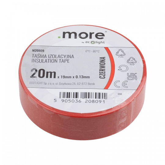 Taśma izolacyjna 19mm x 0,13mm CZERWONA 20m 1szt.